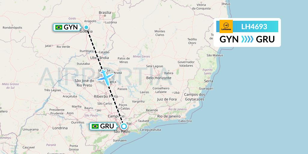 LH4693 Lufthansa Flight Map: Goiania to Sao Paulo