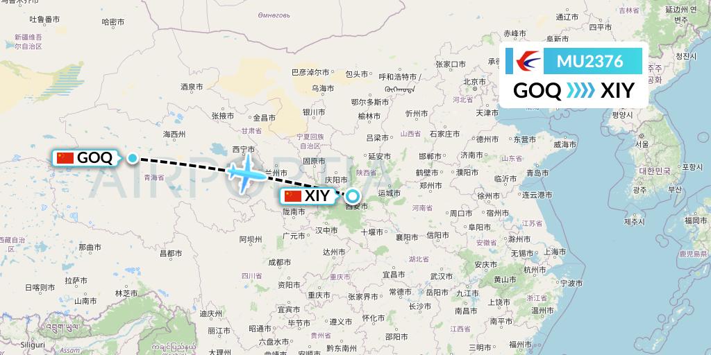 MU2376 China Eastern Airlines Flight Map: Golmud to Xi'an