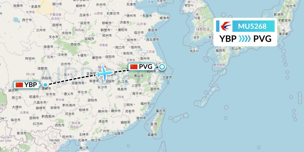 MU5268 China Eastern Airlines Flight Map: Yibin to Shanghai