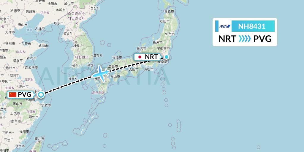 NH8431 All Nippon Airways Flight Map: Tokyo to Shanghai