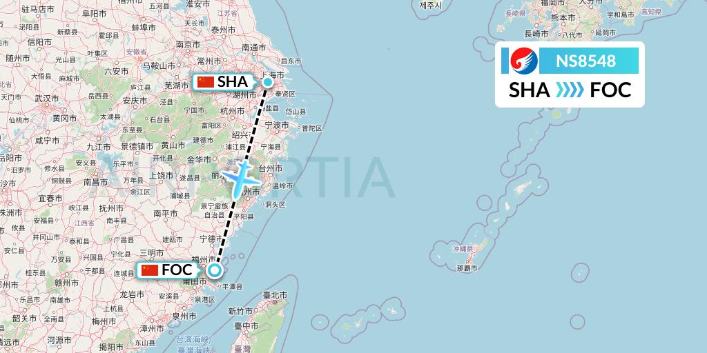 NS8548 Hebei Airlines Flight Map: Shanghai to Fuzhou