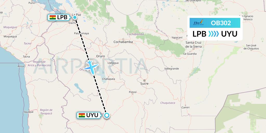 OB302 Boliviana de Aviacion Flight Map: La Paz to Uyuni