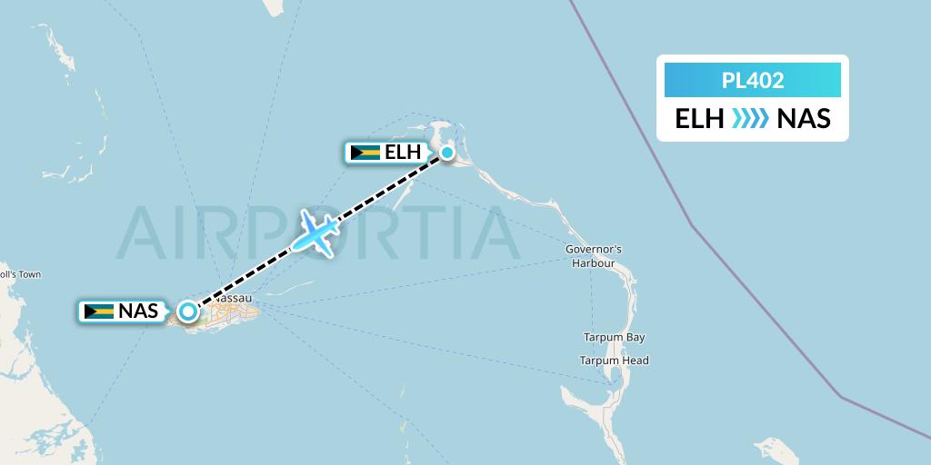 PL402 Southern Air Charter Flight Map: North Eleuthera to Nassau