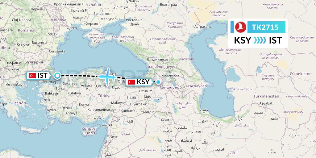 TK2715 Turkish Airlines Flight Map: Kars to Istanbul