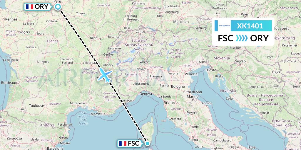 XK1401 Air Corsica Flight Map: Figari to Paris