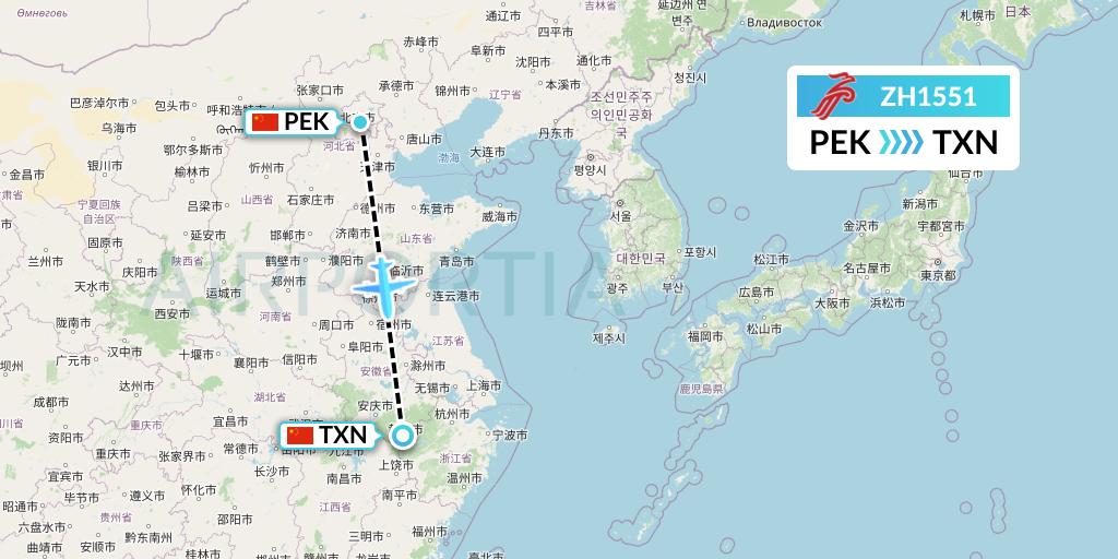 ZH1551 Shenzhen Airlines Flight Map: Beijing to Huangshan City