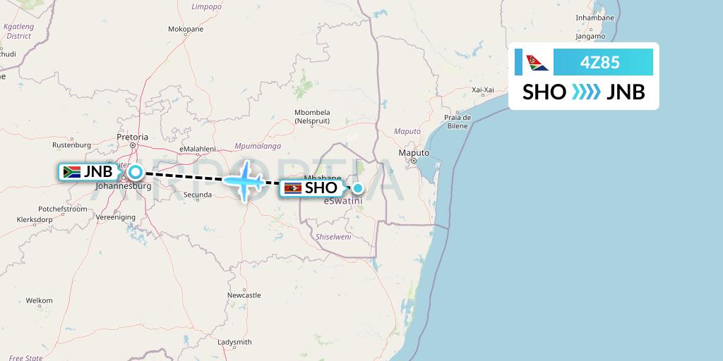 4Z85 Airlink Flight Map: Manzini to Johannesburg
