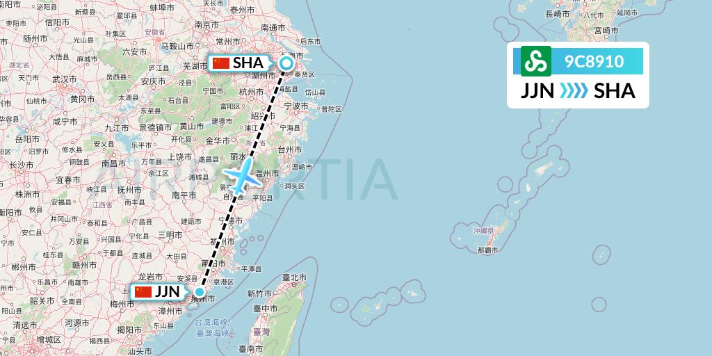 9C8910 Spring Airlines Flight Map: Jinjiang to Shanghai