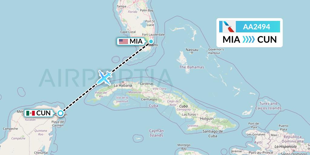 AA2494 American Airlines Flight Map: Miami to Cancun