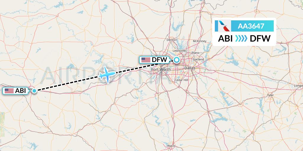 AA3647 American Airlines Flight Map: Abilene to Dallas