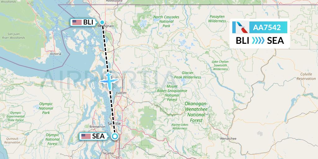 AA7542 American Airlines Flight Map: Bellingham to Seattle