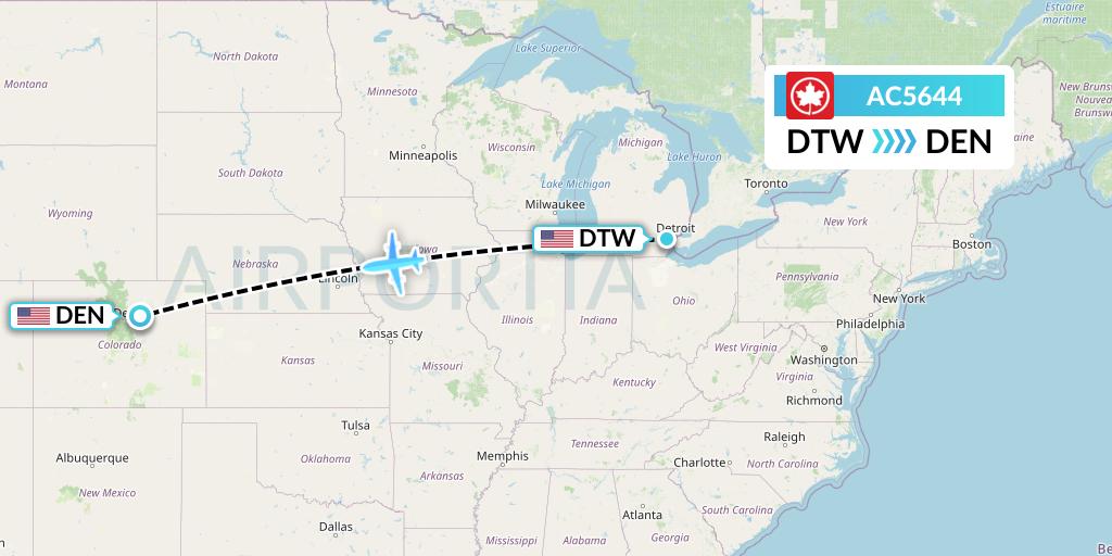 AC5644 Air Canada Flight Map: Detroit to Denver