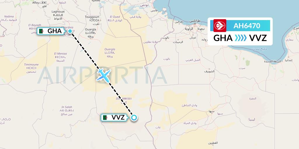 AH6470 Air Algerie Flight Map: Ghardaia to Illizi