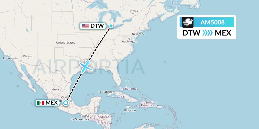 AM5008 Aeromexico Flight Map: Detroit to Mexico City