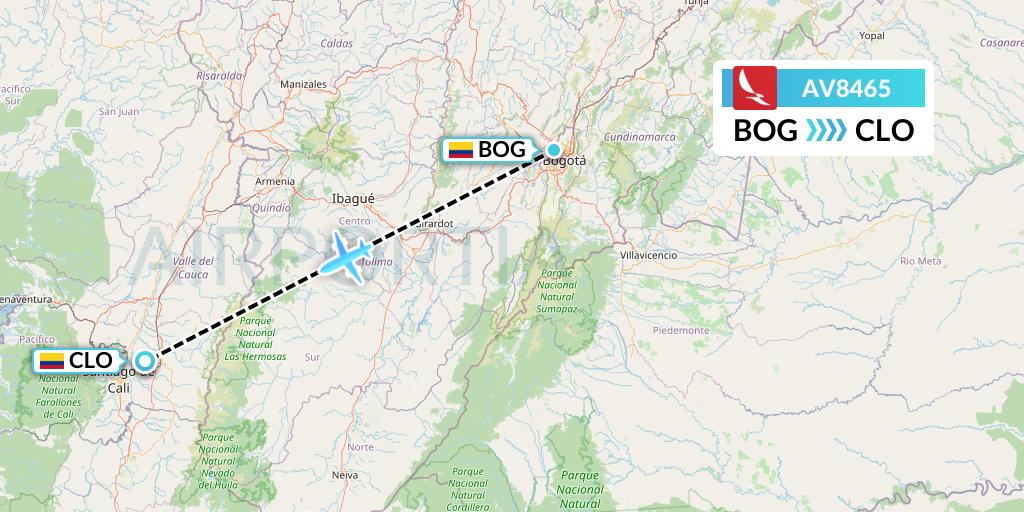 AV8465 Avianca Flight Map: Bogota to Cali