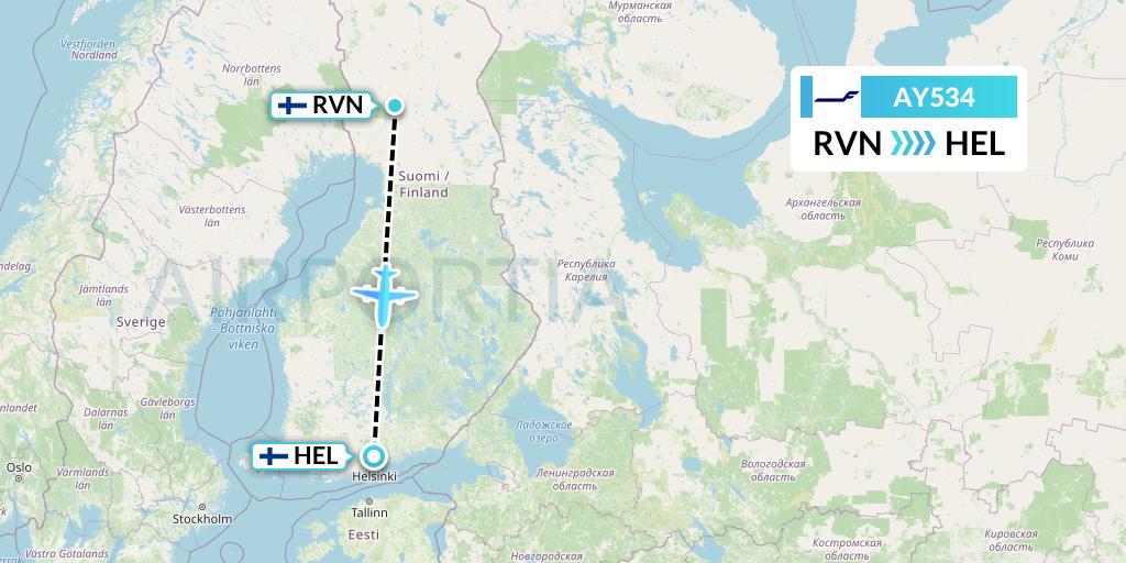 AY534 Finnair Flight Map: Rovaniemi to Helsinki
