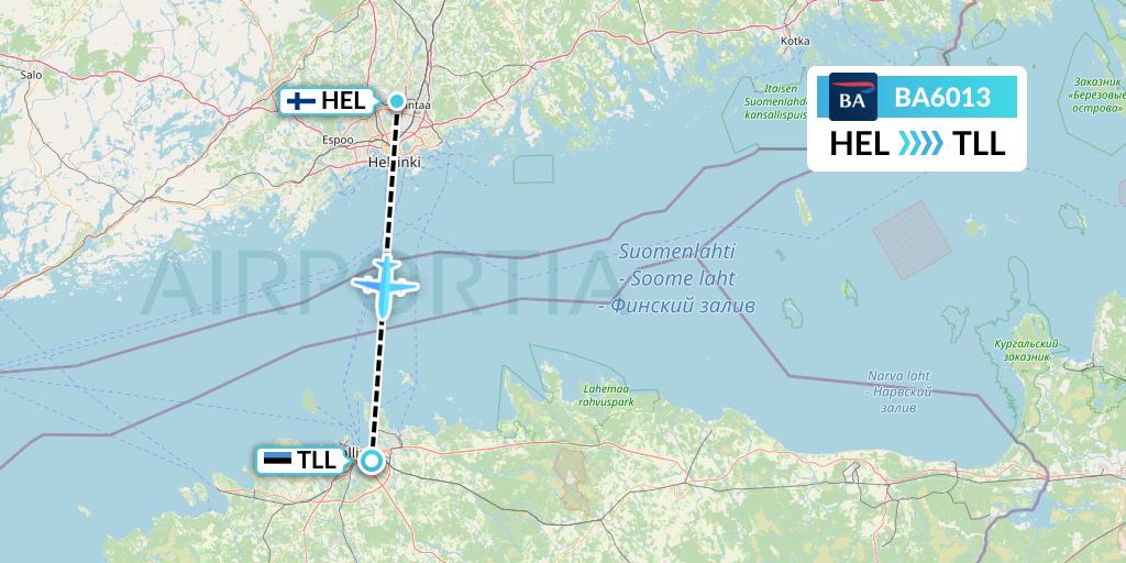 BA6013 British Airways Flight Map: Helsinki to Tallinn