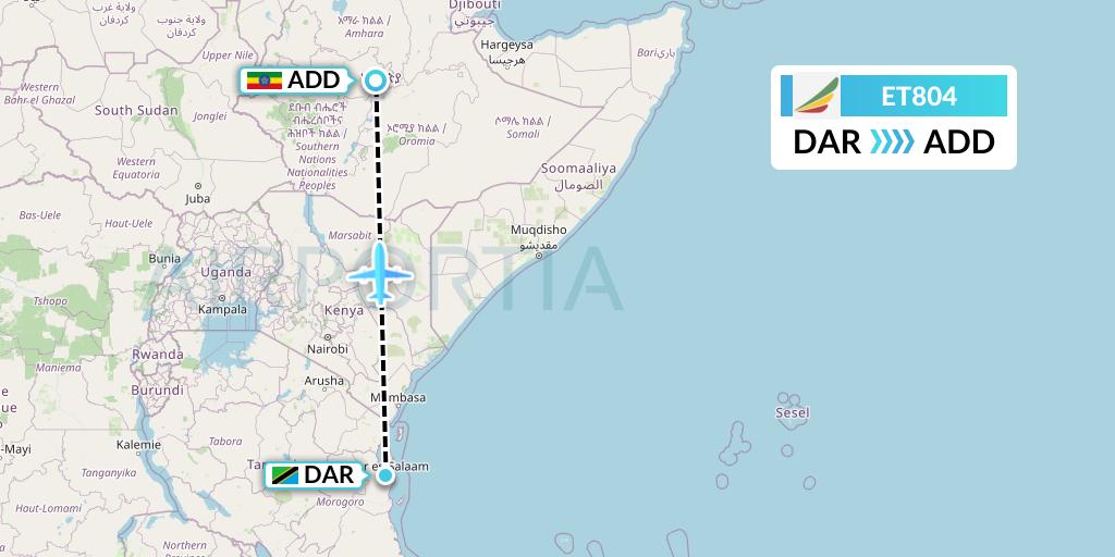 ET804 Ethiopian Airlines Flight Map: Dar-es-Salaam to Addis Ababa