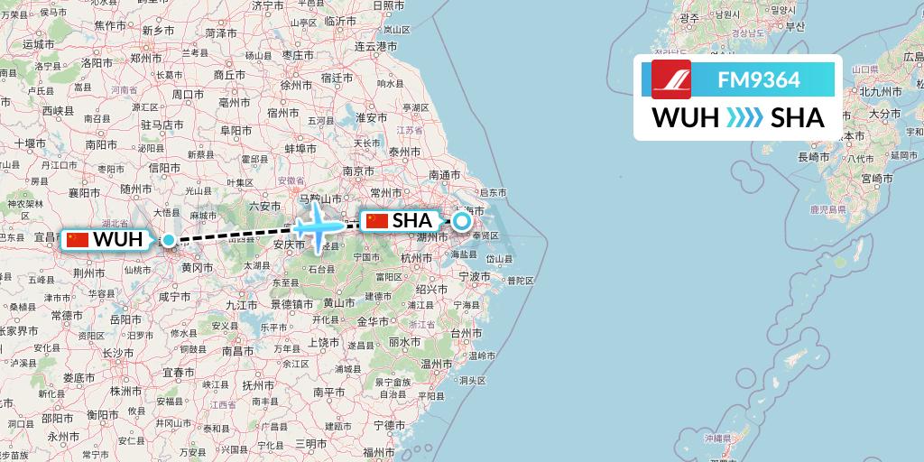 FM9364 Shanghai Airlines Flight Map: Wuhan to Shanghai