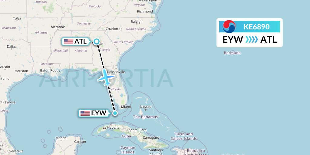 KE6890 Korean Air Flight Map: Key West to Atlanta