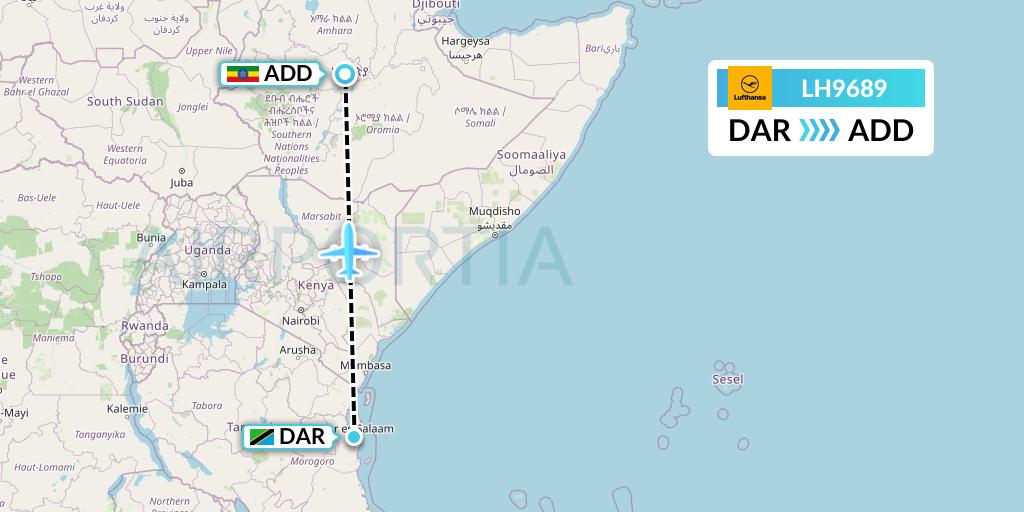 LH9689 Lufthansa Flight Map: Dar-es-Salaam to Addis Ababa