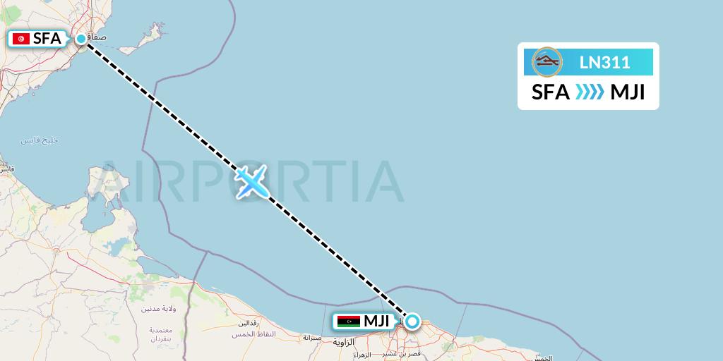 LN311 Libyan Airlines Flight Map: Sfax to Tripoli