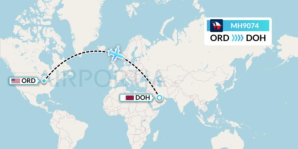 MH9074 Malaysia Airlines Flight Map: Chicago to Doha