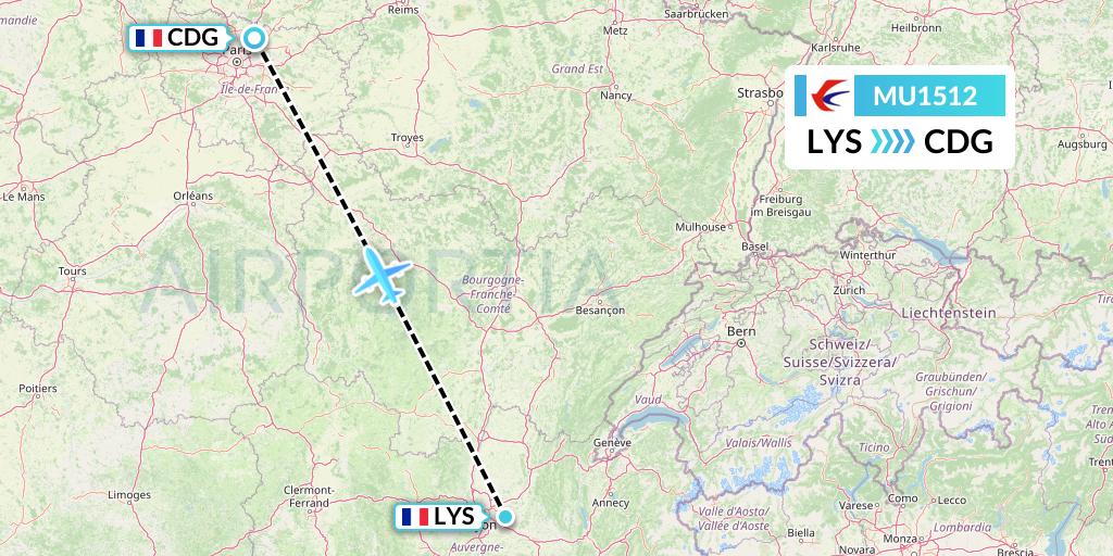 MU1512 China Eastern Airlines Flight Map: Lyon to Paris