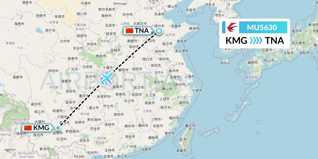 MU5630 China Eastern Airlines Flight Map: Kunming to Jinan