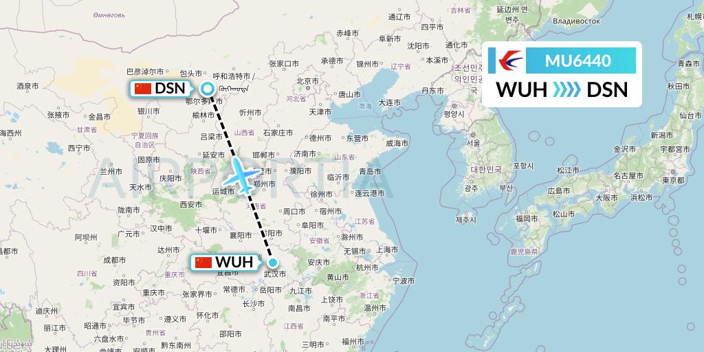 MU6440 China Eastern Airlines Flight Map: Wuhan to Dongsheng