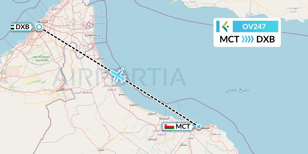 OV247 SalamAir Flight Map: Muscat to Dubai