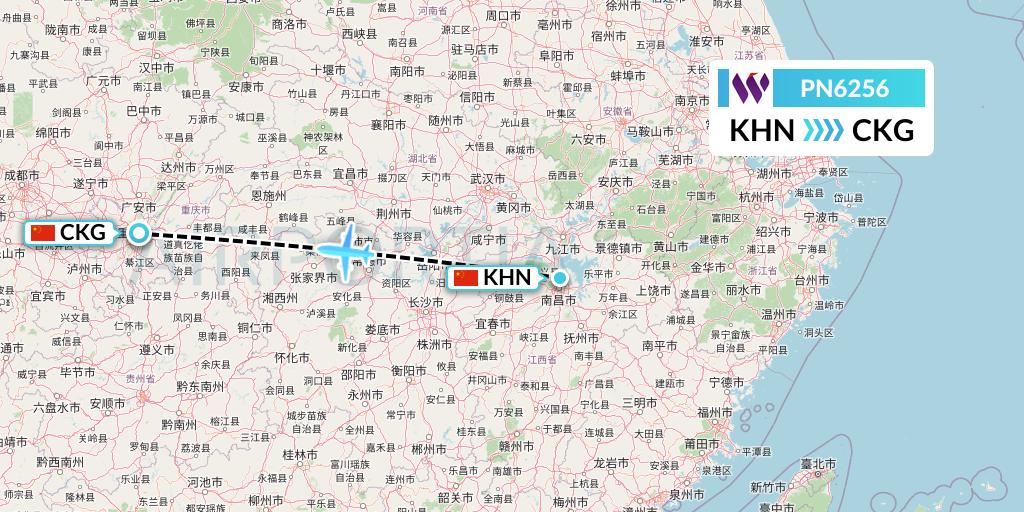PN6256 China West Air Flight Map: Nanchang to Chongqing