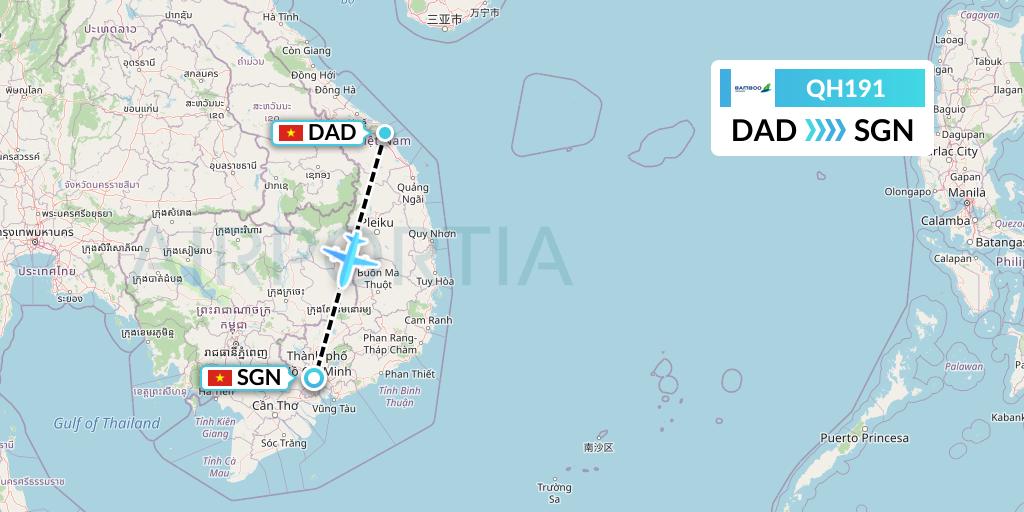 QH191 Bamboo Airways Flight Map: Da Nang to Ho Chi Minh City