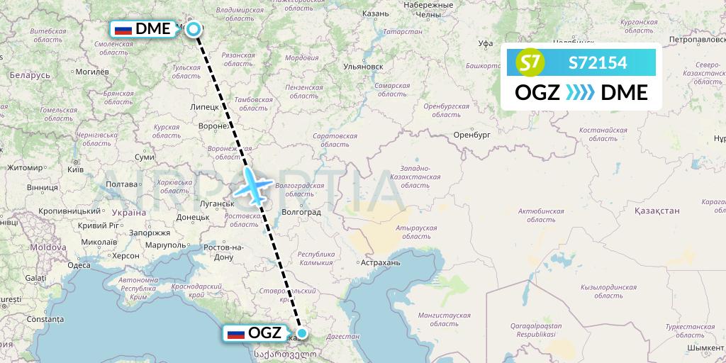 S72154 S7 Airlines Flight Map: Beslan to Moscow