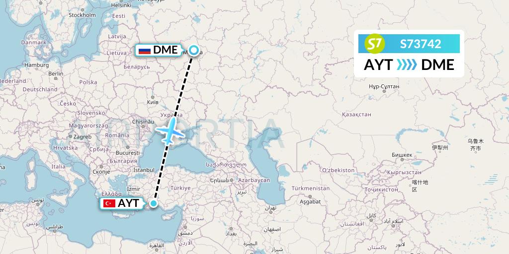 S73742 S7 Airlines Flight Map: Antalya to Moscow