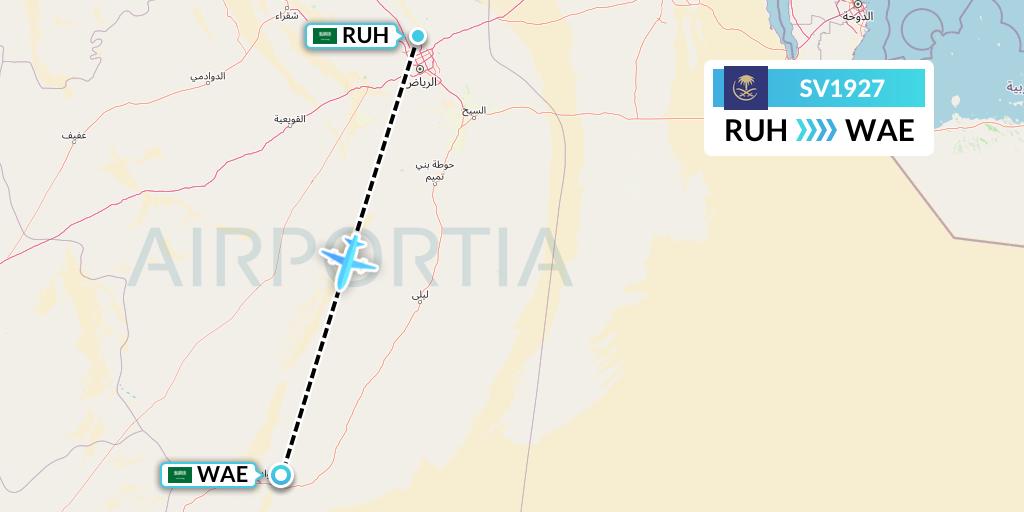 SV1927 Saudi Arabian Airlines Flight Map: Riyadh to Saudi Arabia