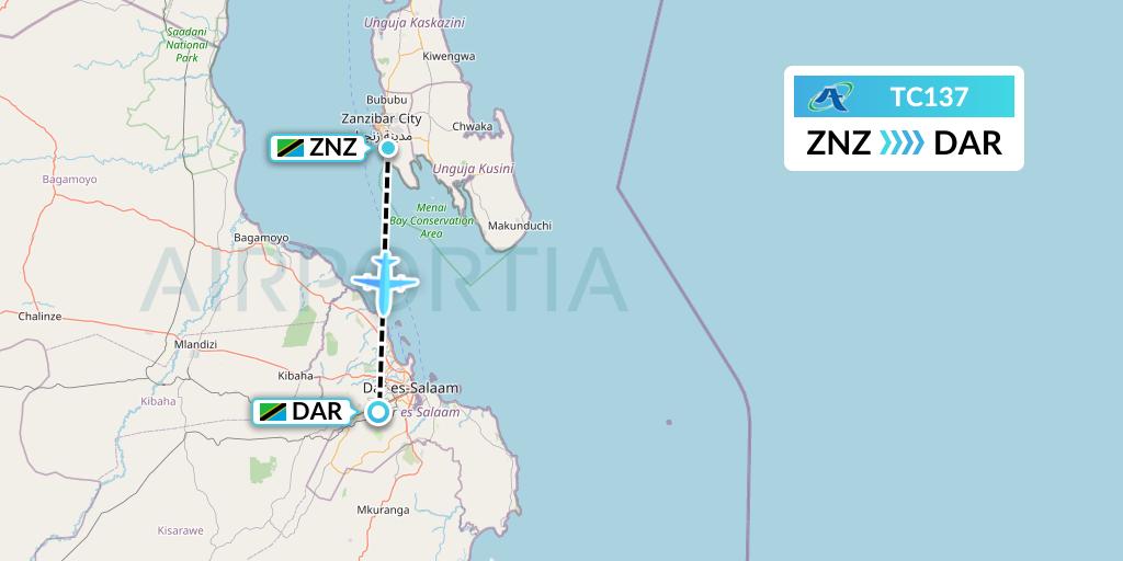 TC137 Air Tanzania Flight Map: Zanzibar to Dar-es-Salaam