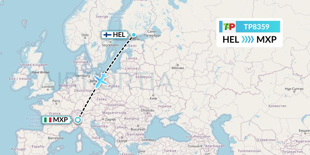 TP8359 TAP Portugal Flight Map: Helsinki to Milan