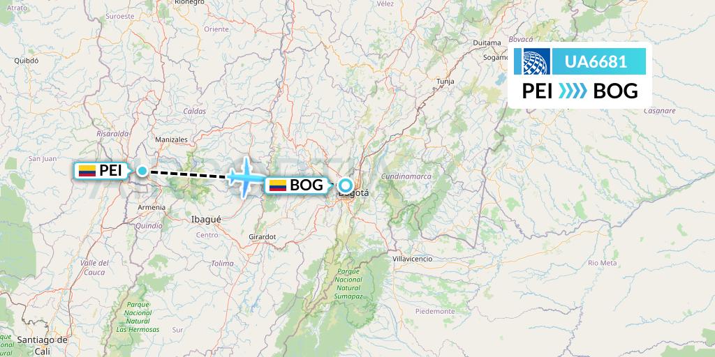 UA6681 United Airlines Flight Map: Pereira to Bogota