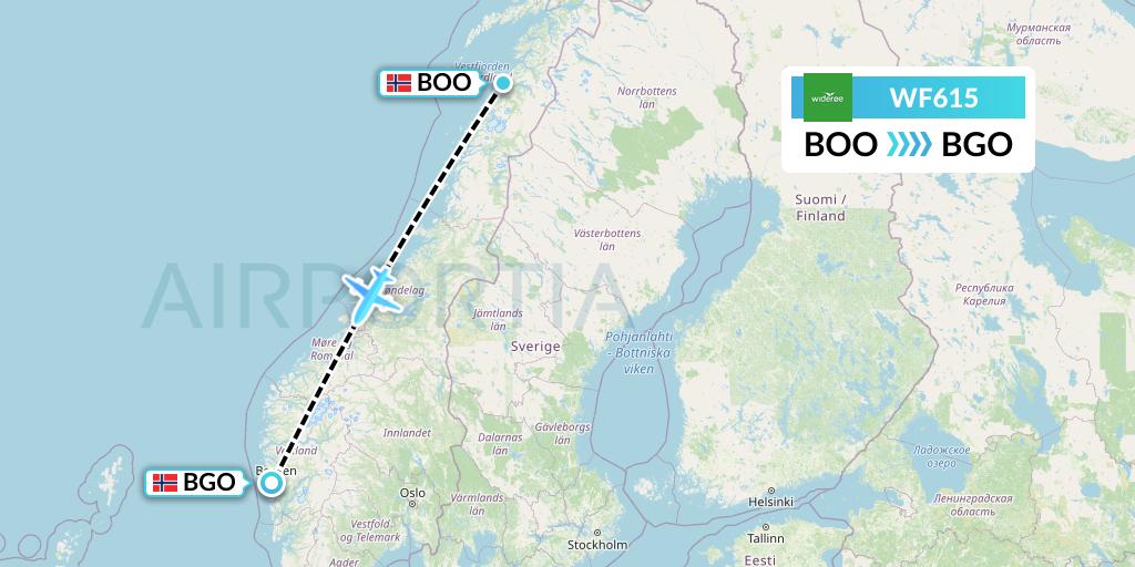 WF615 Wideroe Flight Map: Bodo to Bergen