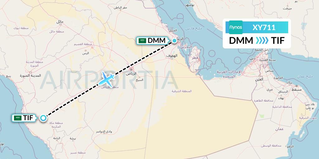 XY711 Flynas Flight Map: Dammam to Taif