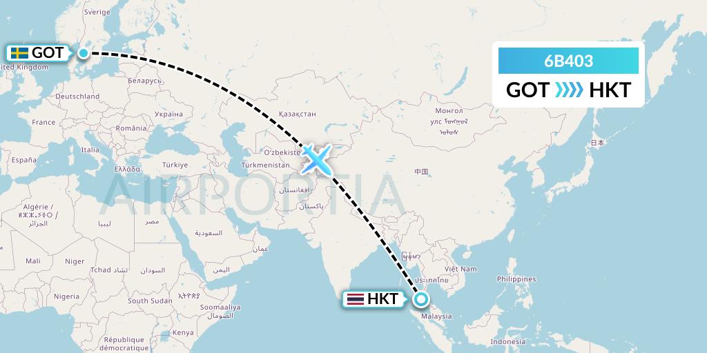 6B403 TUI fly Nordics Flight Map: Gothenburg to Phuket