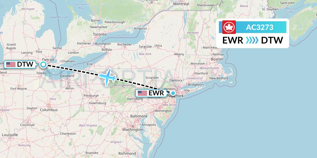 AC3273 Air Canada Flight Map: New York to Detroit