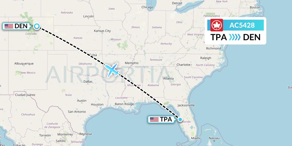 AC5428 Air Canada Flight Map: Tampa to Denver