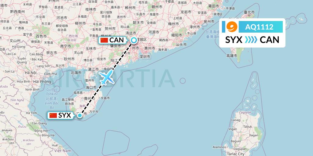 AQ1112 9 Air Flight Map: Sanya to Guangzhou