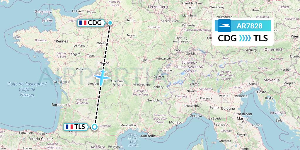 AR7828 Aerolineas Argentinas Flight Map: Paris to Toulouse