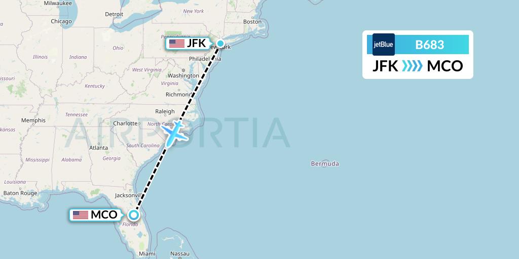 B683 JetBlue Airways Flight Map: New York to Orlando
