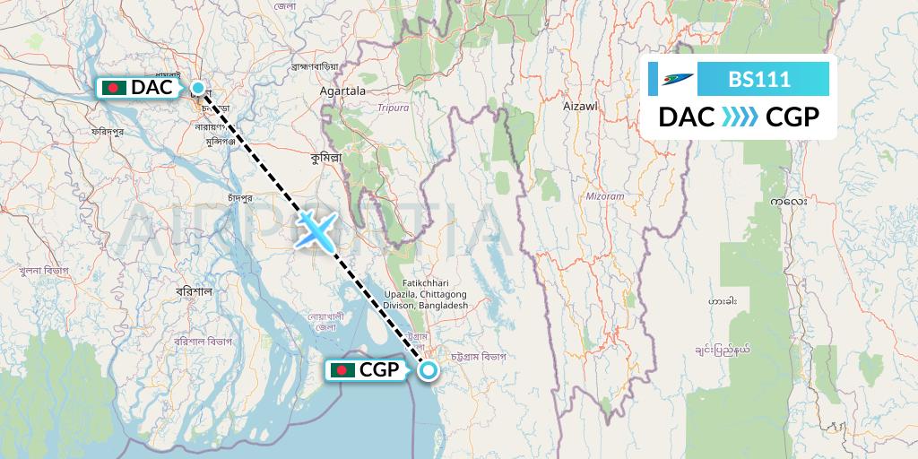 BS111 US-Bangla Airlines Flight Map: Dhaka to Chittagong