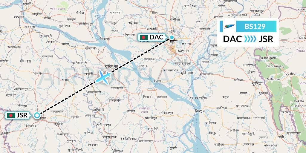 BS129 US-Bangla Airlines Flight Map: Dhaka to Jessore