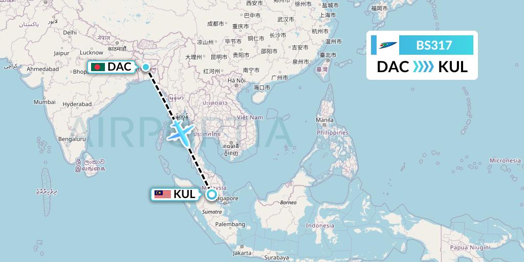 BS317 US-Bangla Airlines Flight Map: Dhaka to Kuala Lumpur